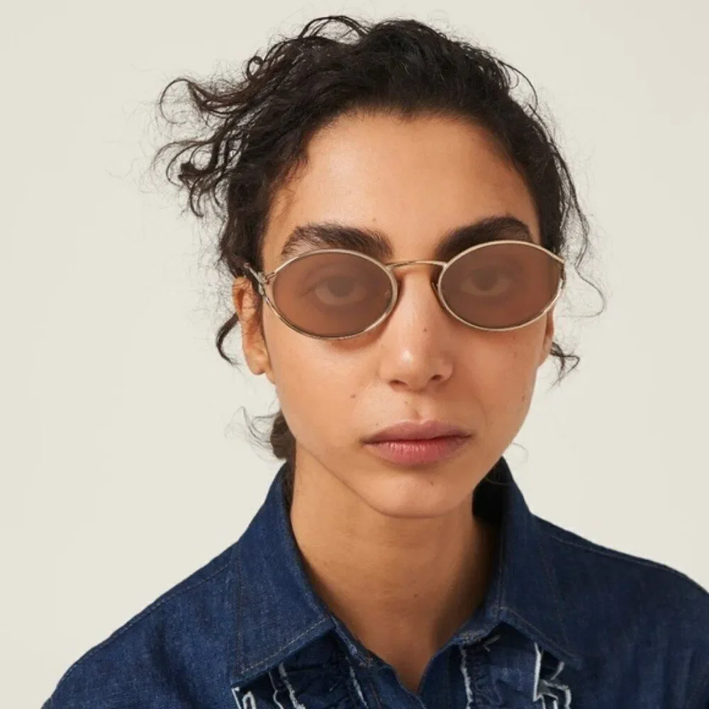 NEW Miu Miu MU52YS ZVN20F Pale Gold Pink Mirror Silver Oval Unisex Sunglasses